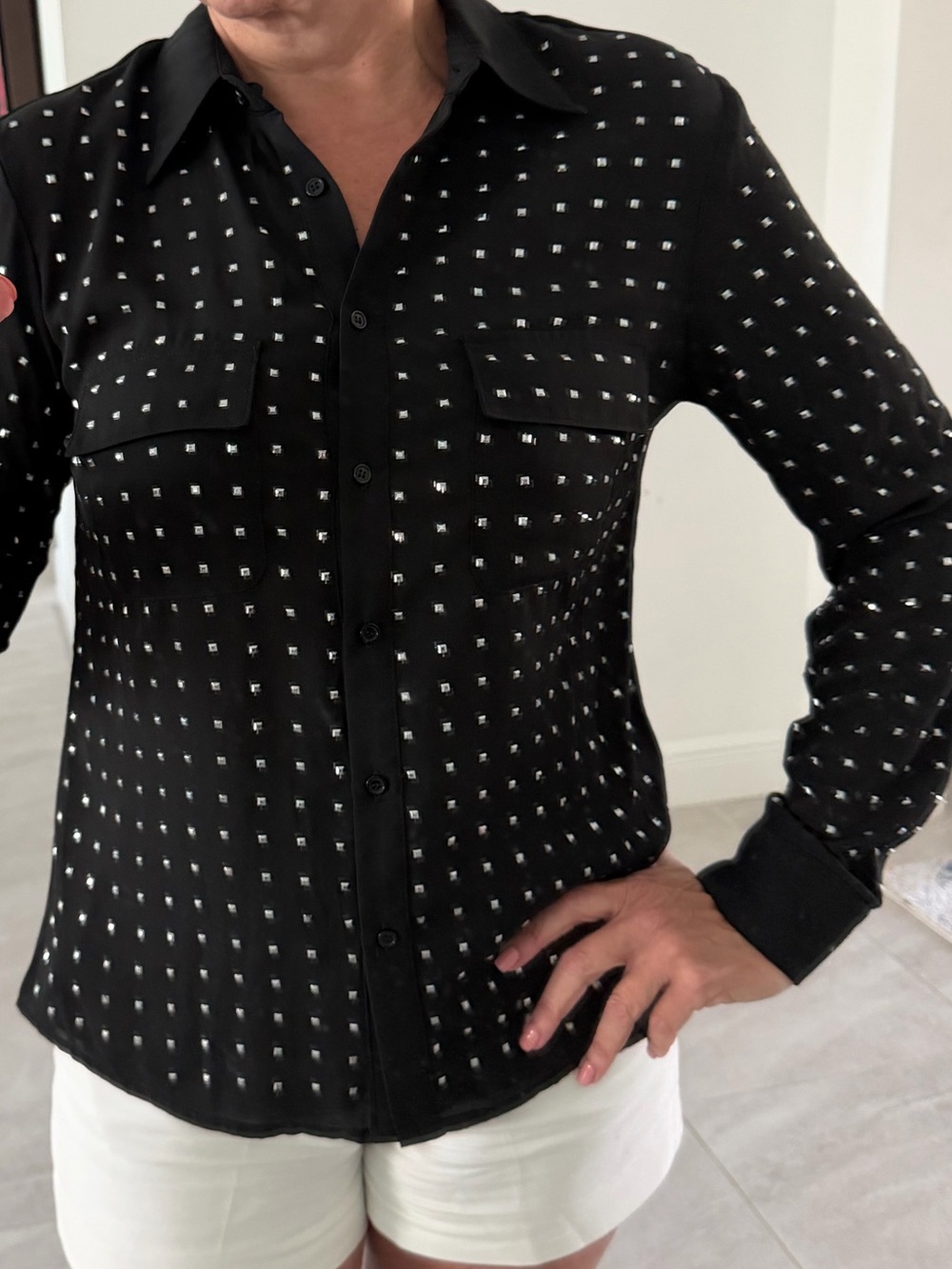 Studio Black Button-Down Shirt with White Dot Print